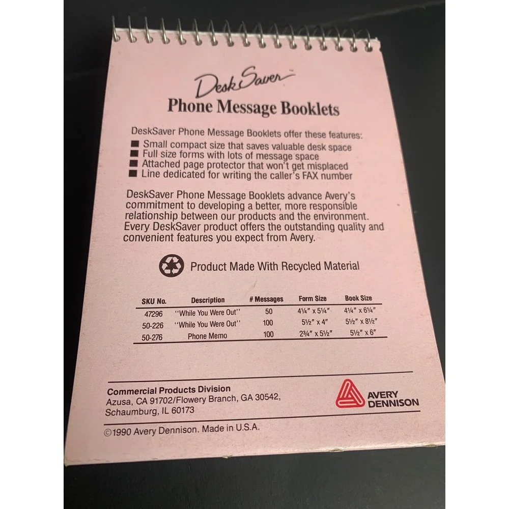 Vintage 4 Avery 47296 While You Were Out Phone Message Booklets Pink Retro 90s